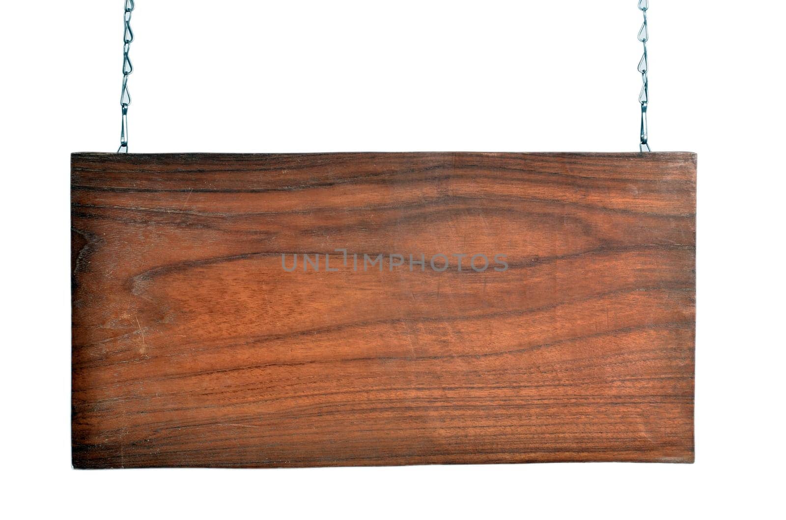old wooden sign hangs chain