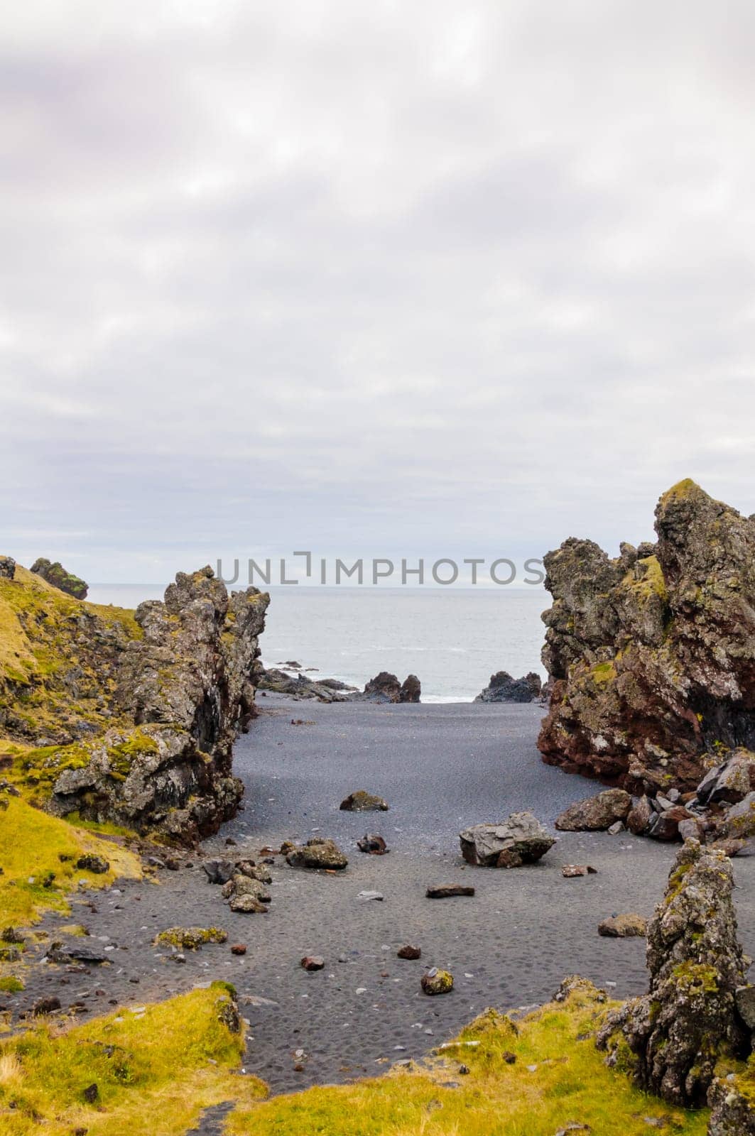 Icelandic beach with black lava rocks, Snaefellsnes peninsula, Iceland