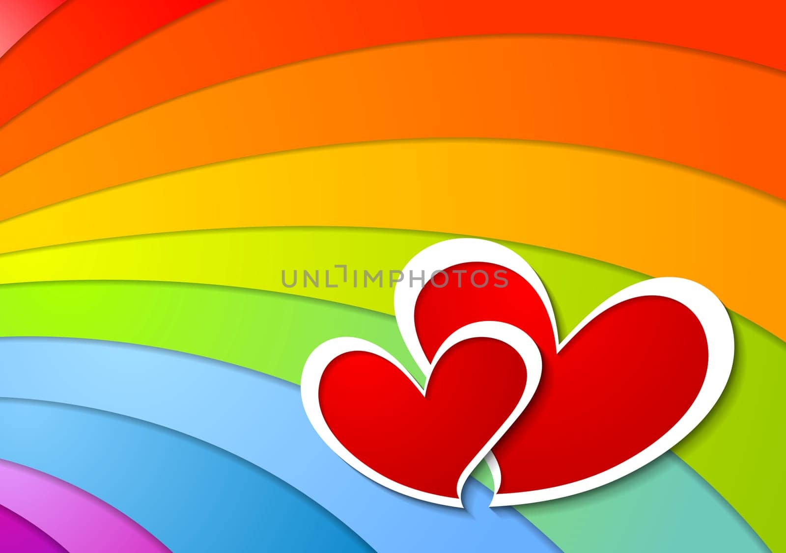 Valentines Day abstract background. Two vector paper hearts