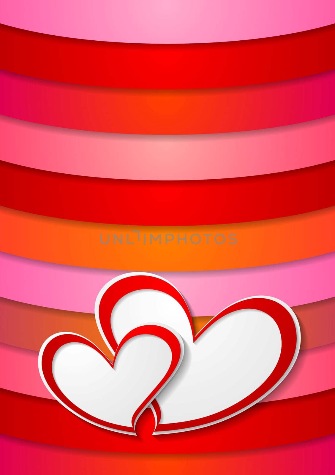 Valentines Day abstract background. Two vector paper hearts
