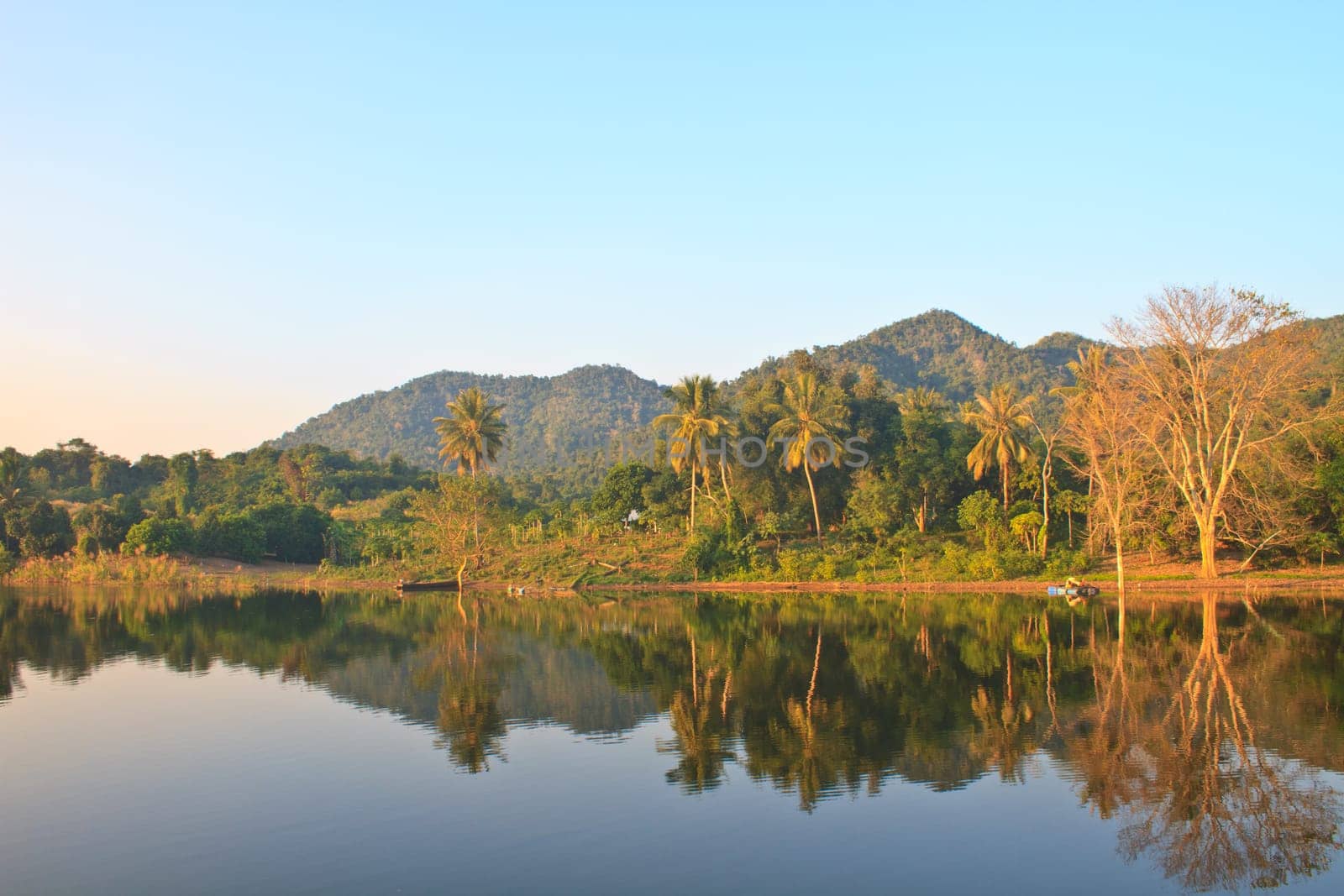 Beautiful mountains and river in morning at Phetchburi Province, Thailand