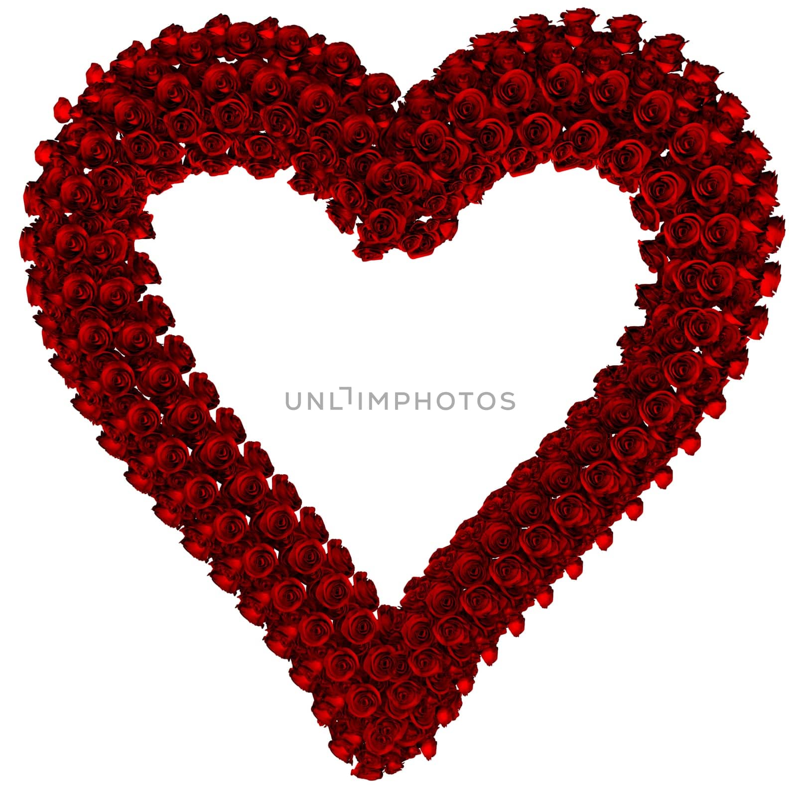 frame made ​​with red roses heart with clipping path
