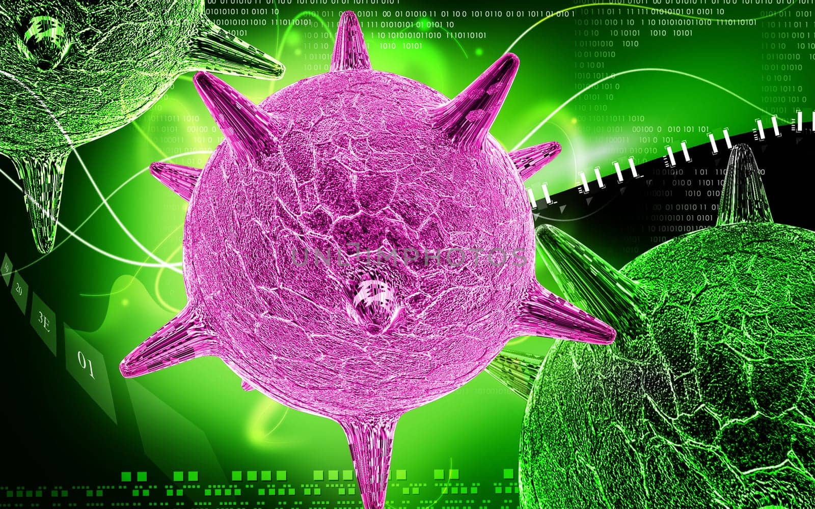 Digital illustration of herpes virus in colour background