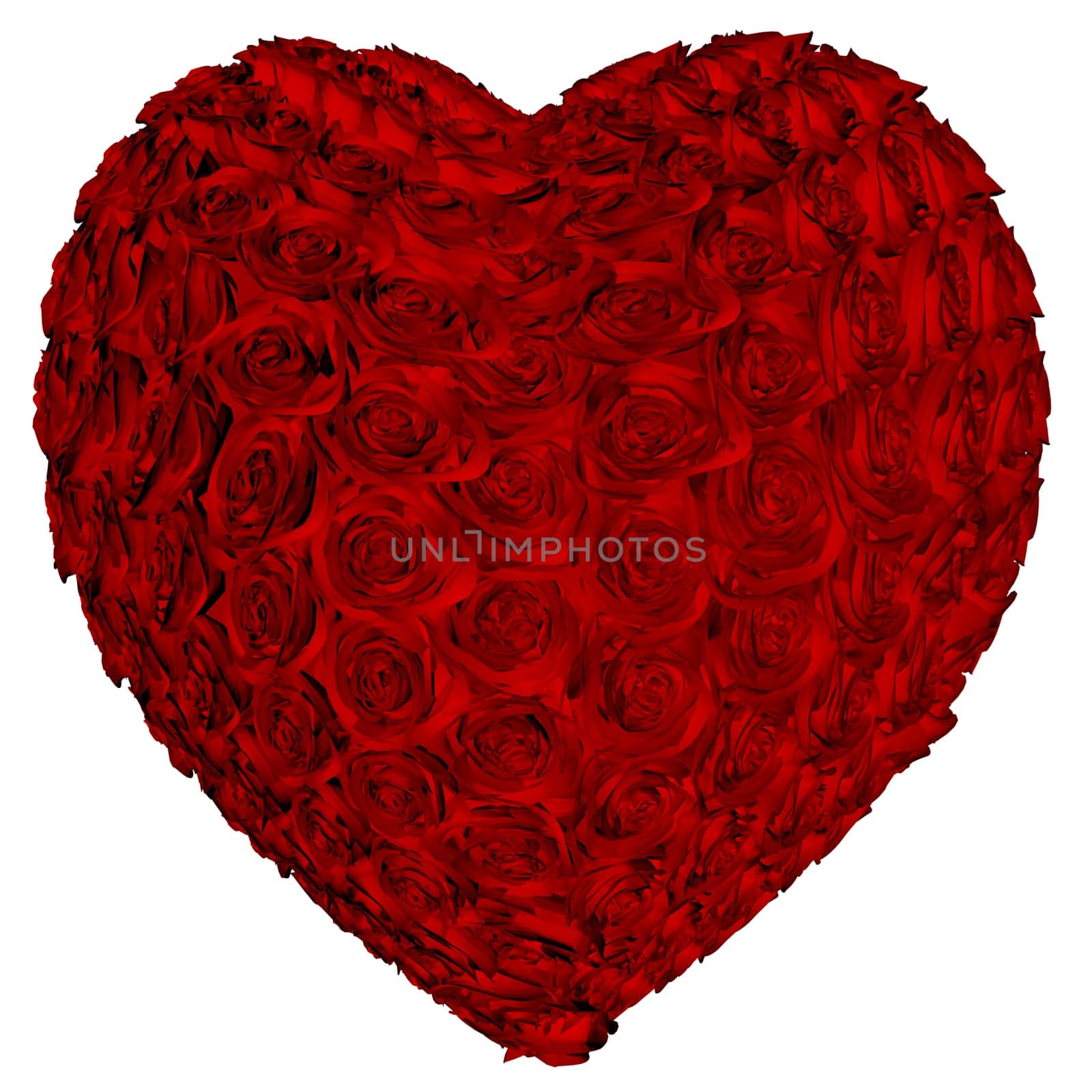 heart made ​​with red roses with clipping path