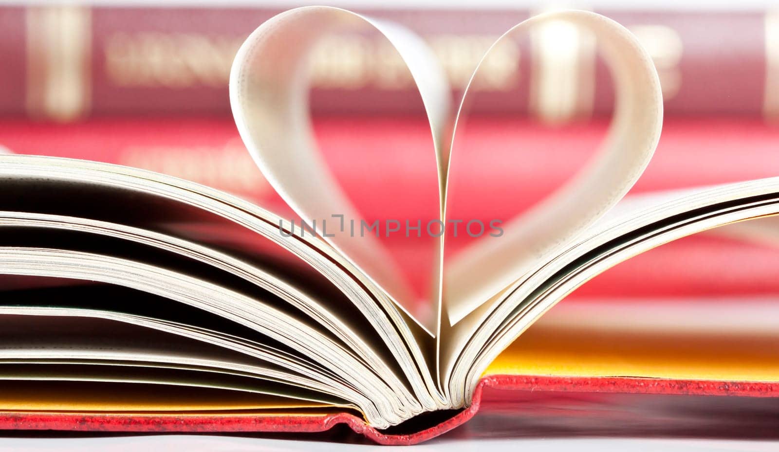 Close up on heart shaped book pages