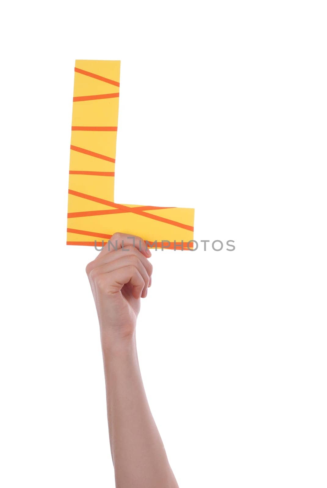 A Person Holding a Colorful L, Isolated