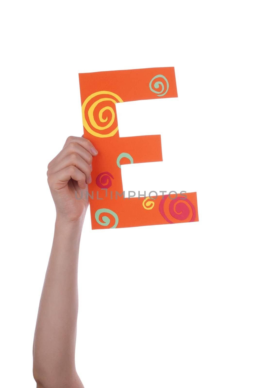 A Person Holding a Colorful E, Isolated