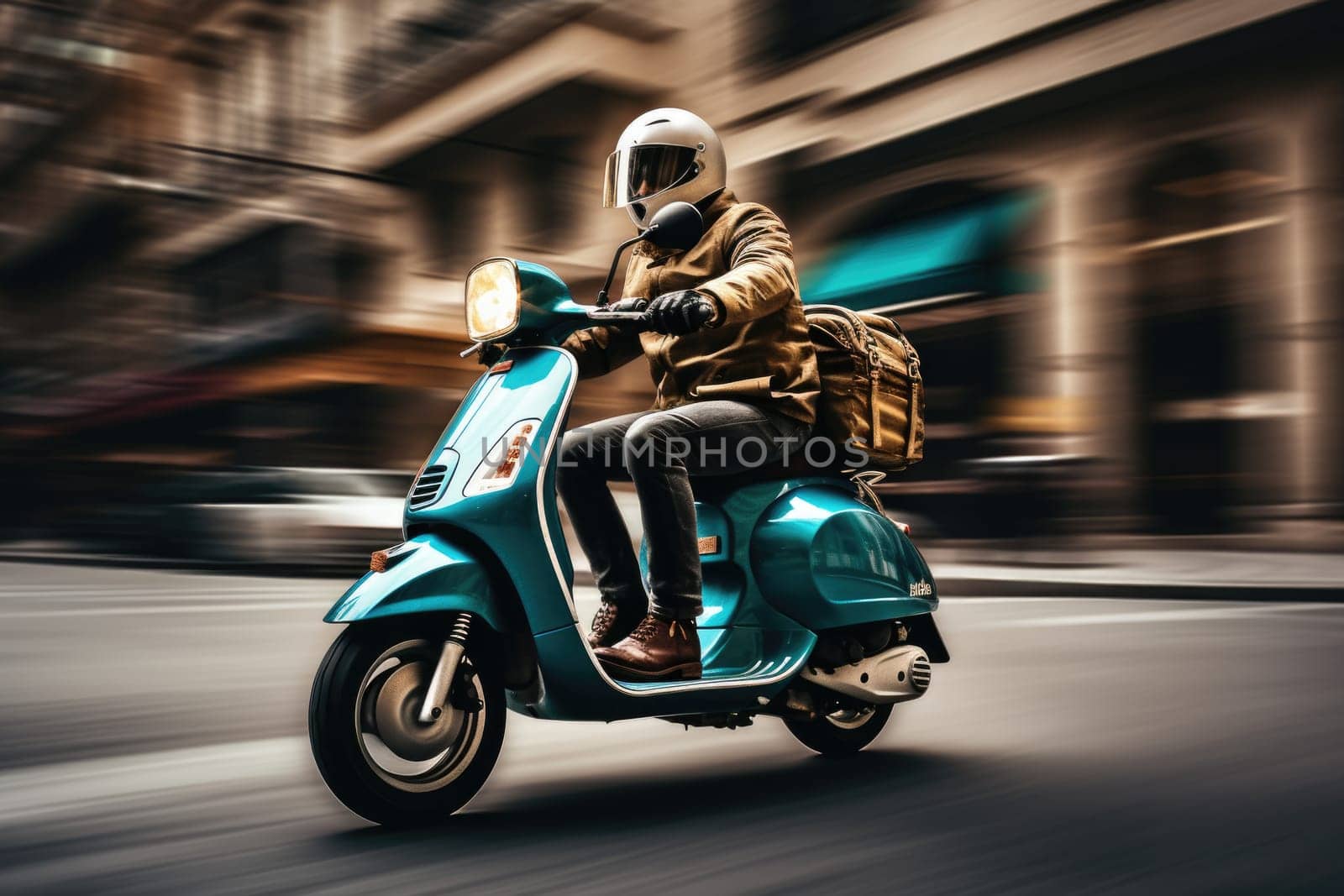 man riding a scooter on street, AI Generated by Desperada