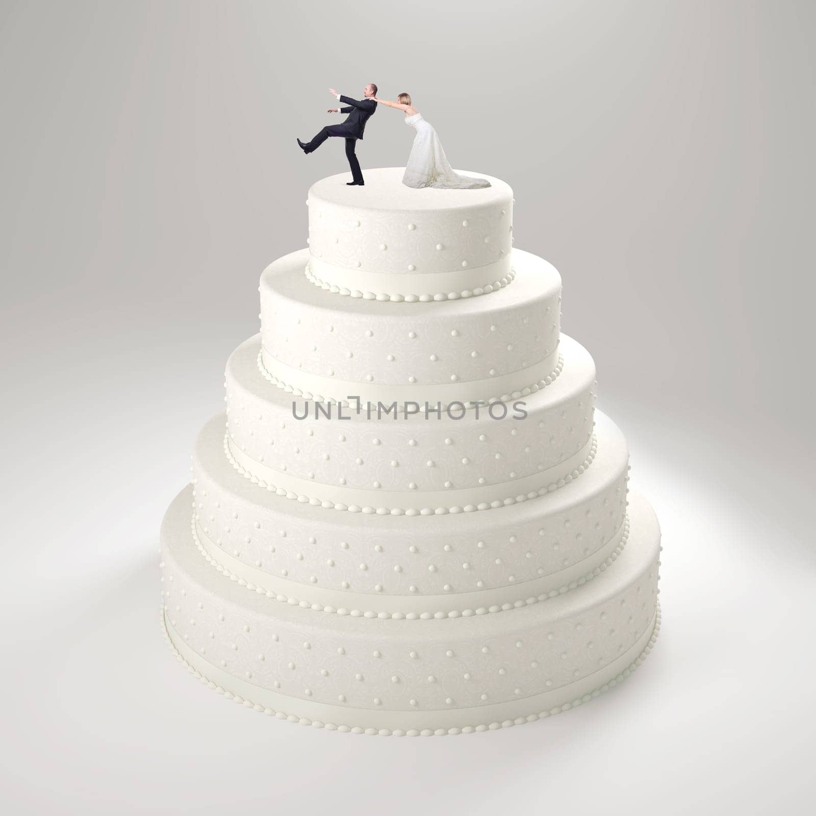 classic wedding cake with groom and bride