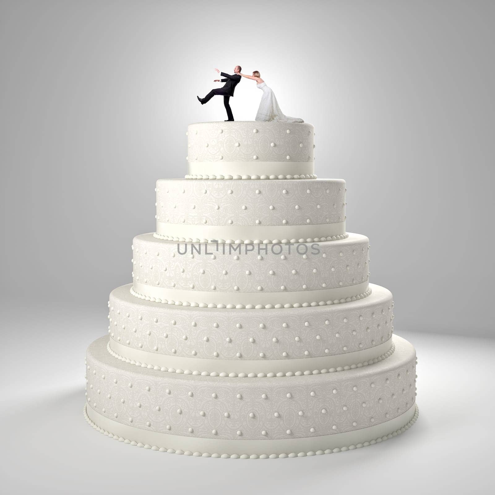 classic wedding cake with groom and bride