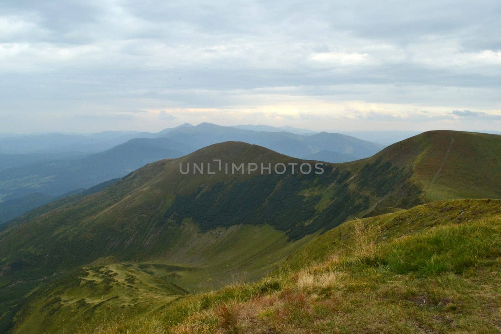mountain, green, sky, cloud, footpath, eternity, nature, tranquil
