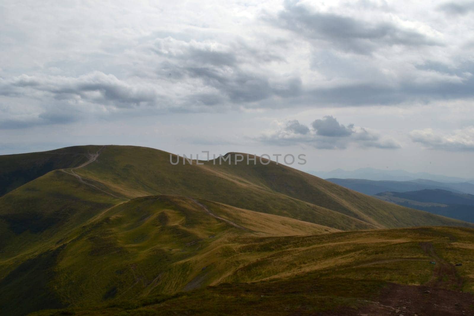 mountain, green, sky, cloud, footpath, eternity, nature, tranquil