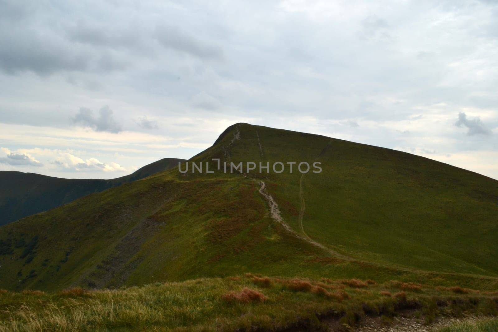 mountain, green, sky, cloud, footpath, eternity, nature, tranquil