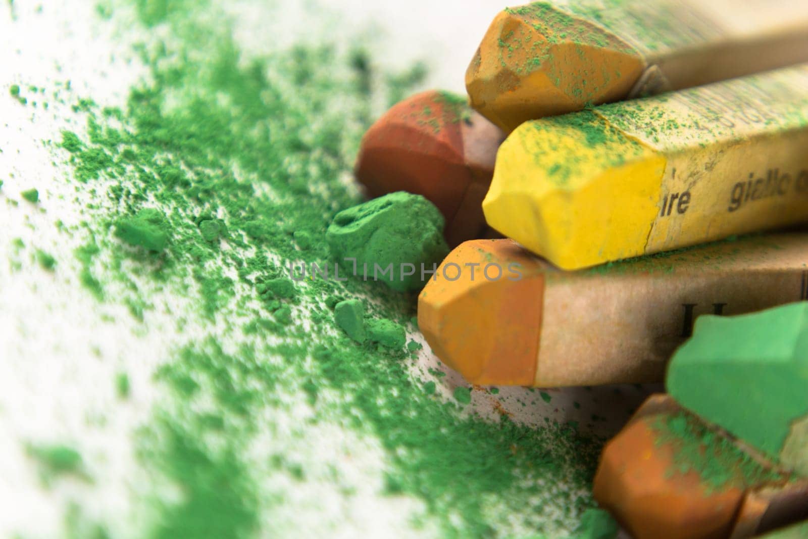 Pastel chalk pieces in different colors,used in a heap