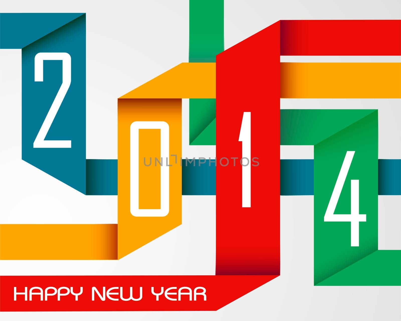 Happy new year 2014 holidays colorful origami greeting card background. EPS10 vector file with transparency layers.