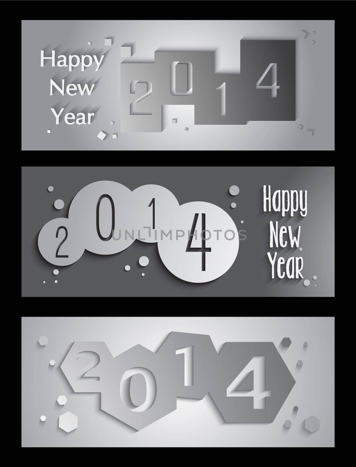 Happy new year 2014 holidays 3D banner design background. EPS10 vector file with transparency layers.