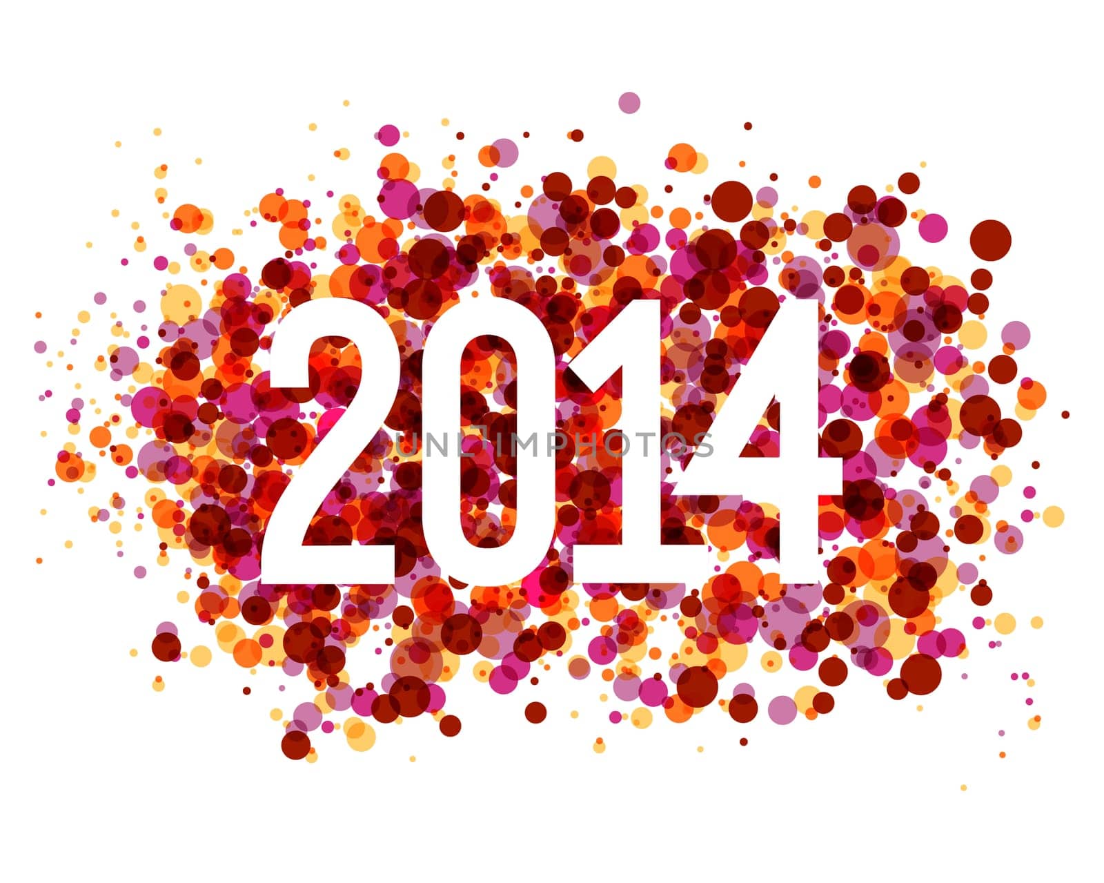 New year 2014 celebration circle colors splash greeting card design. EPS10 vector file with transparency layers.