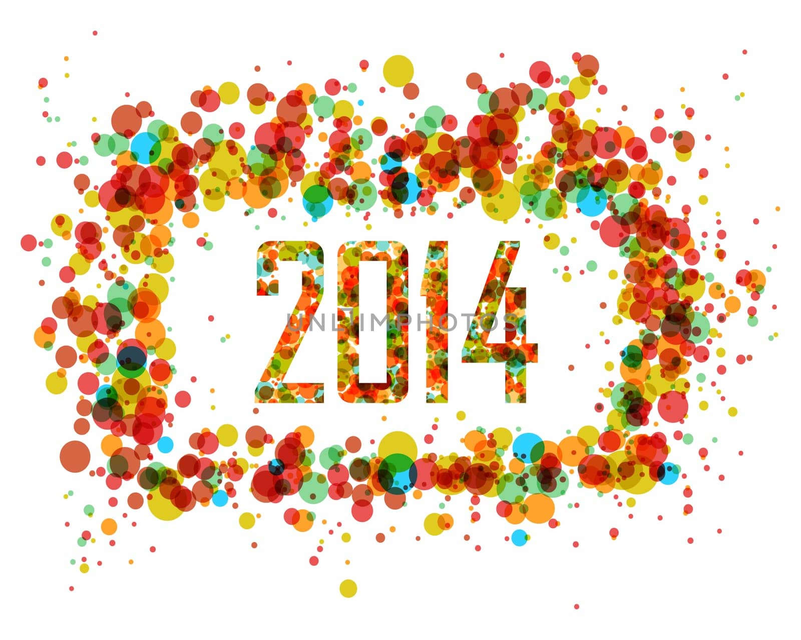 New year 2014 celebration circle colors splash greeting card design. EPS10 vector file with transparency layers.