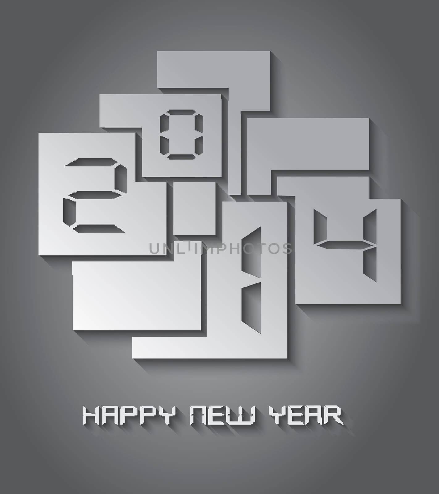Happy new year 2014 holidays elegant 3D greeting card design. EPS10 vector file with transparency layers.