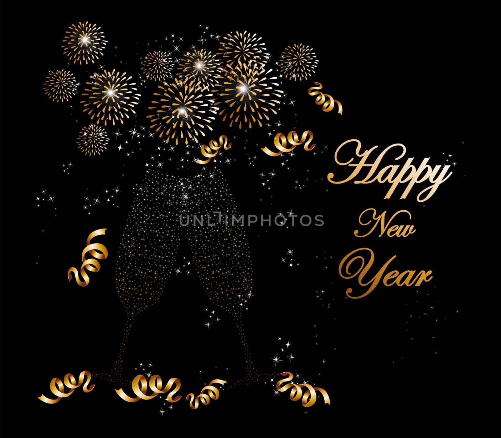 Happy new year 2014 holidays fireworks and flute glass greeting card background. EPS10 illustration organized in layers for easy editing.