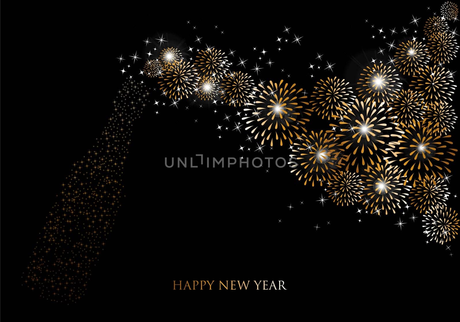 Happy new year 2014 holidays fireworks and champagne bottle greeting card background. EPS10 illustration organized in layers for easy editing.