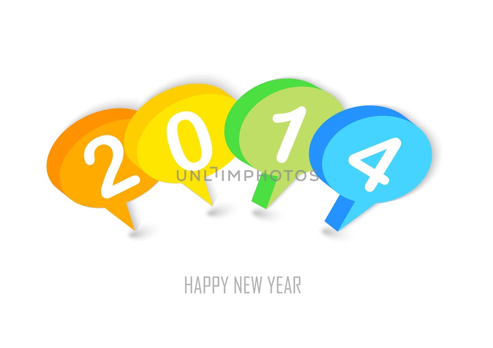 Happy new year 2014 social media colorful speech bubbles illustration. EPS10 vector file with transparency layers.