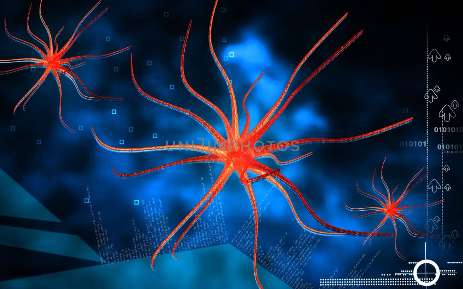 Digital illustration of neuron in colour background