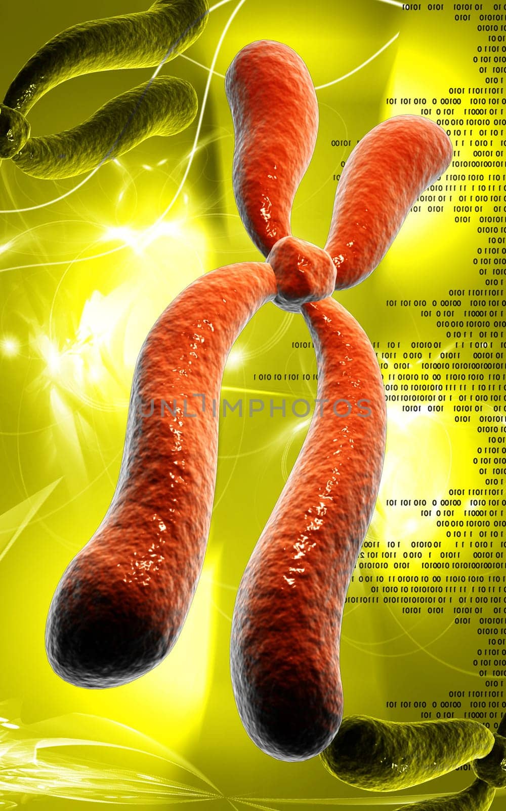 Digital illustration of chromosome in colour background
