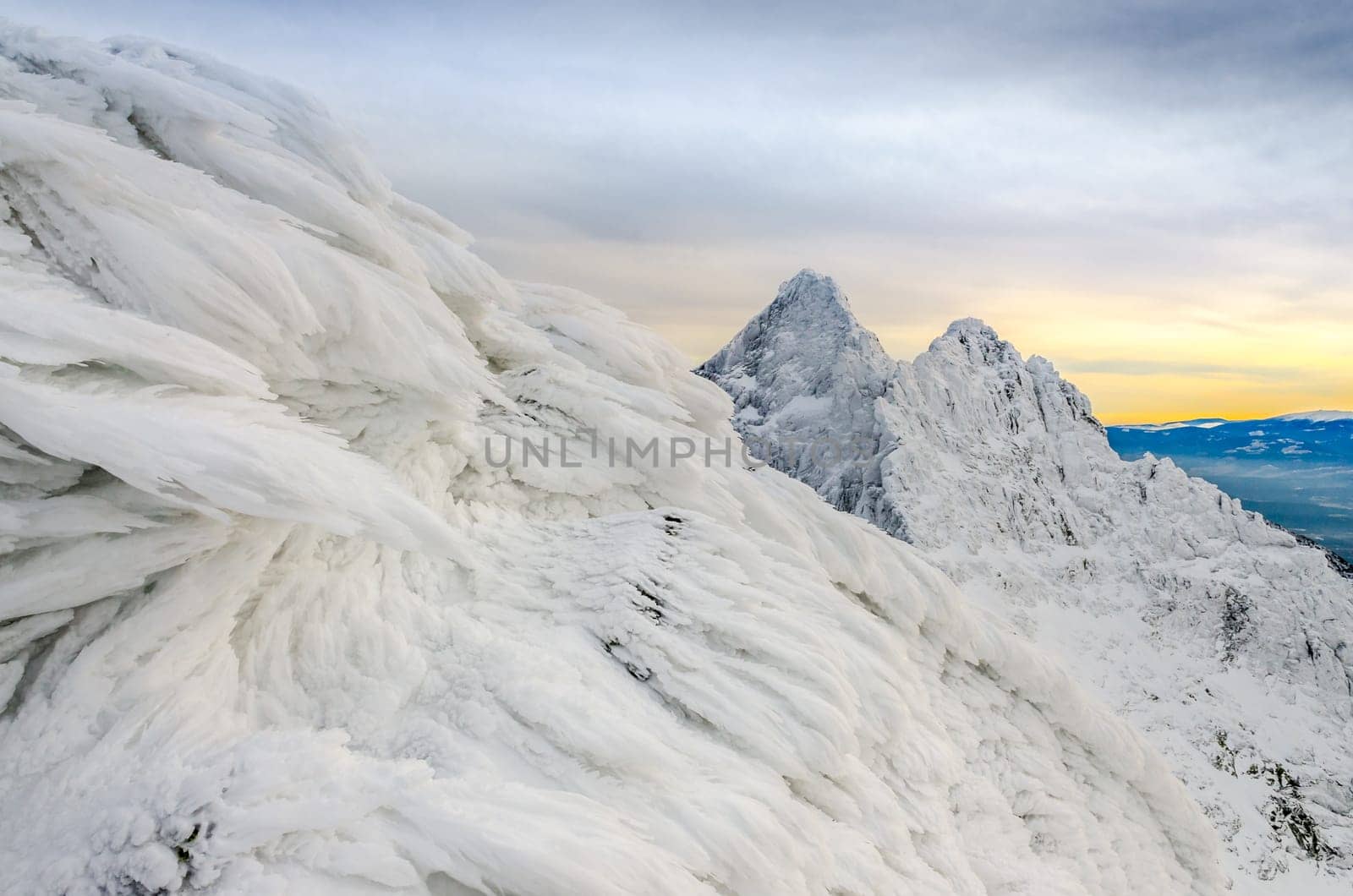 Winter mountains view with frozen ice and snow, High Tatras, Slovakia