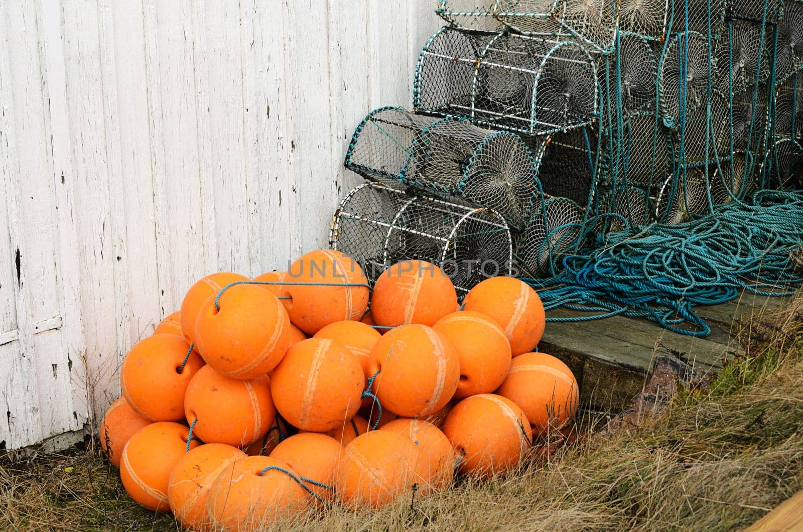 Lobster pots and floats waiting for next year's fishing