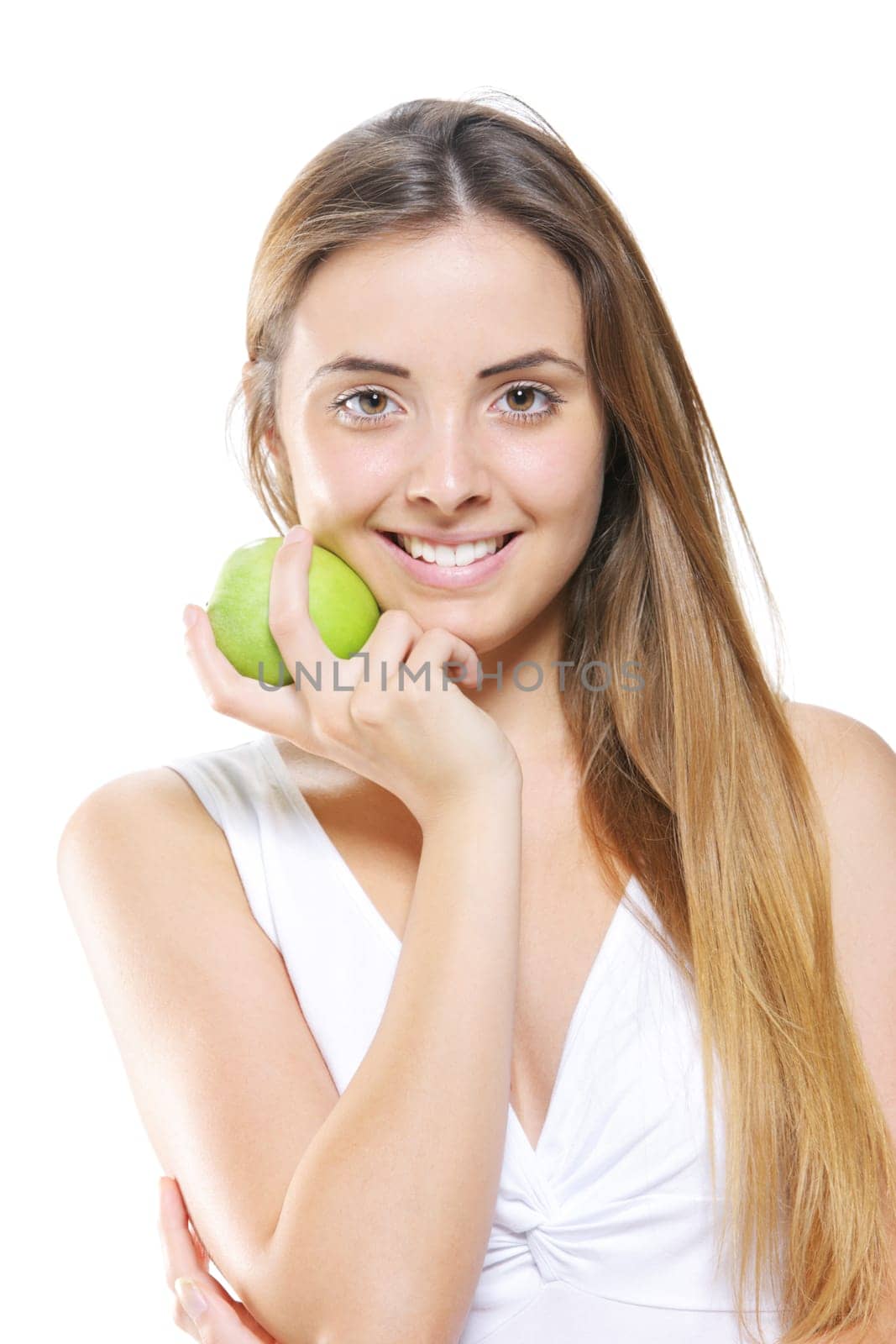 Smiling Young Woman Holding Apple
