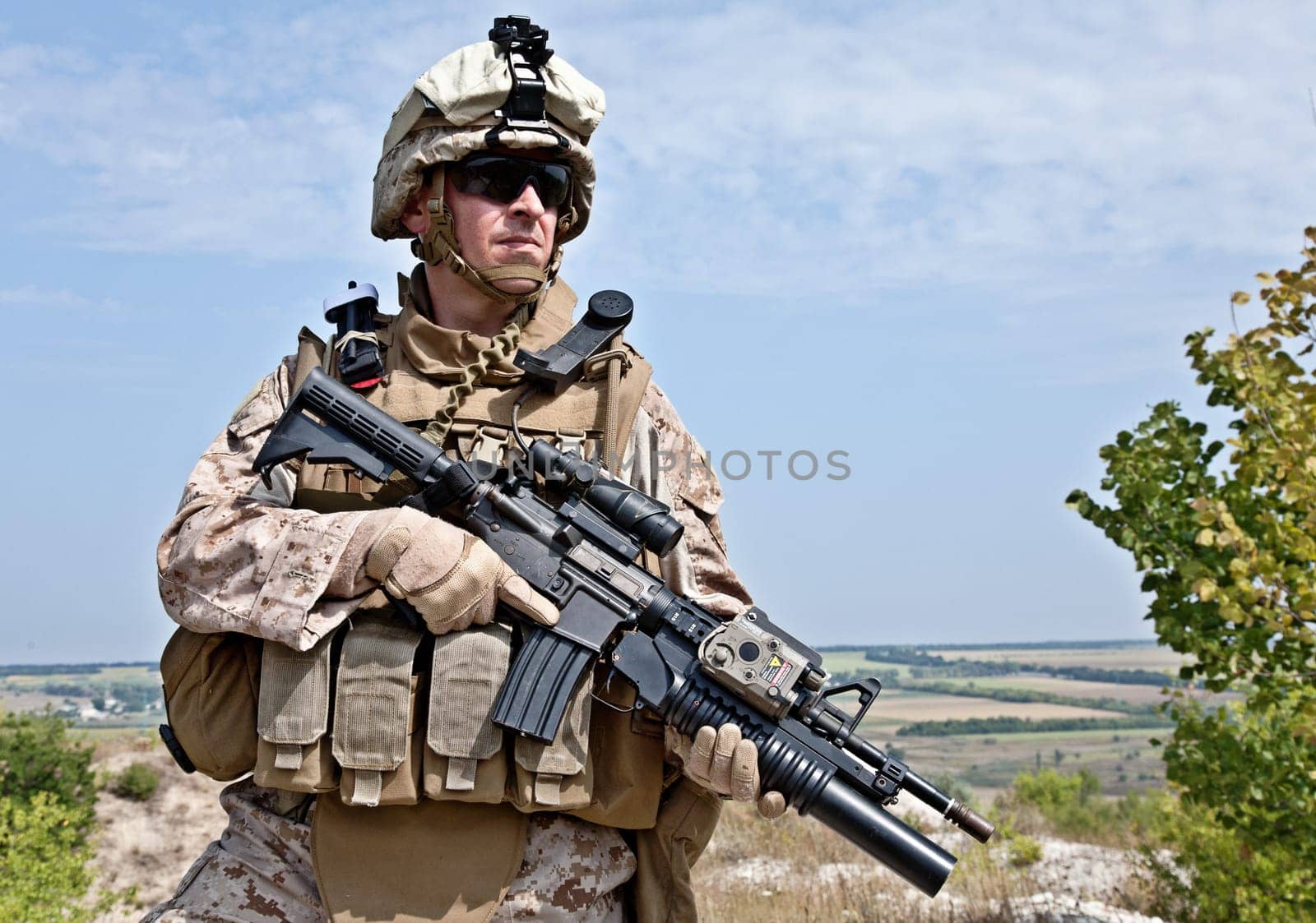Close-up photo of US marine with his rifle