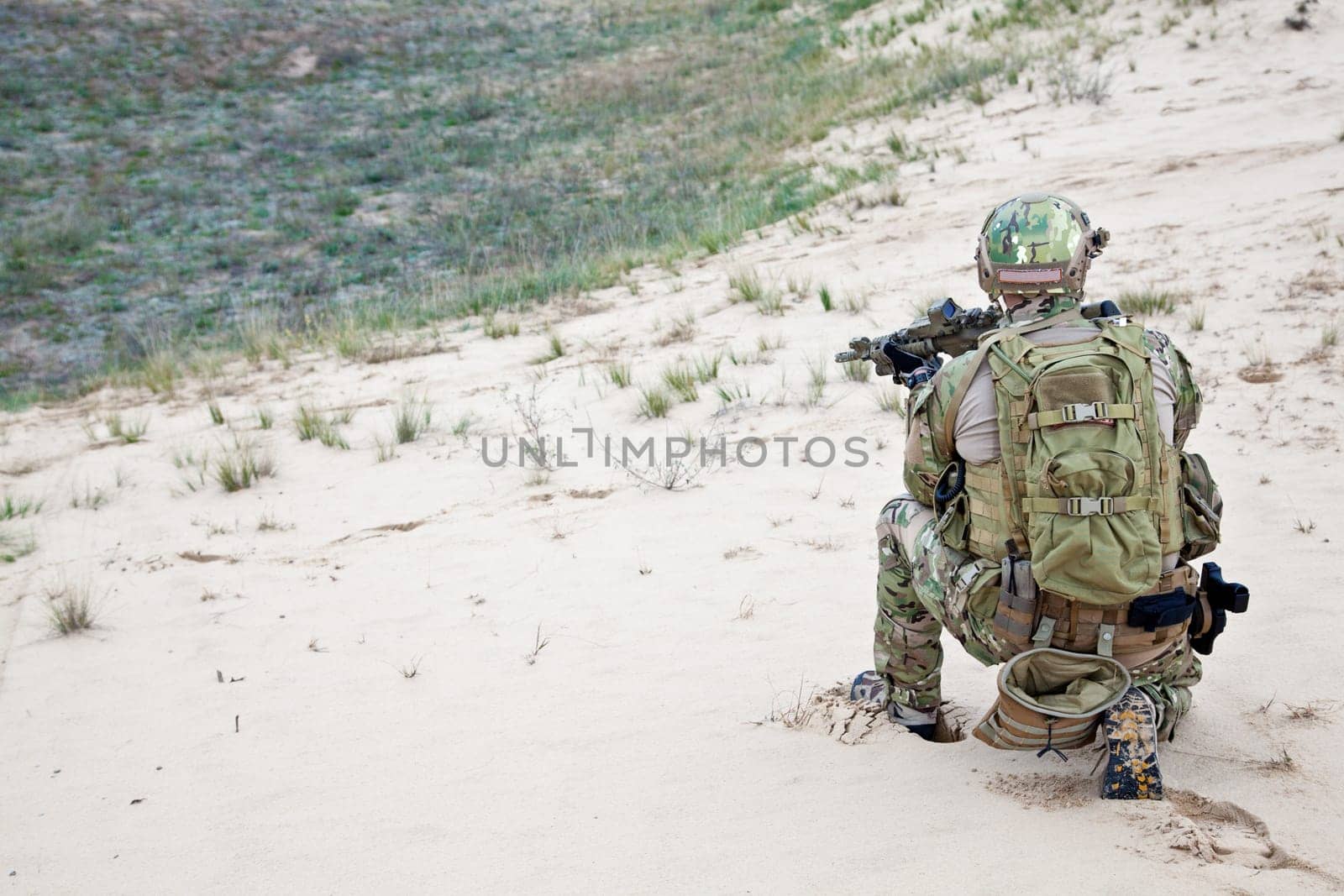 US soldier in the desert during the military operation