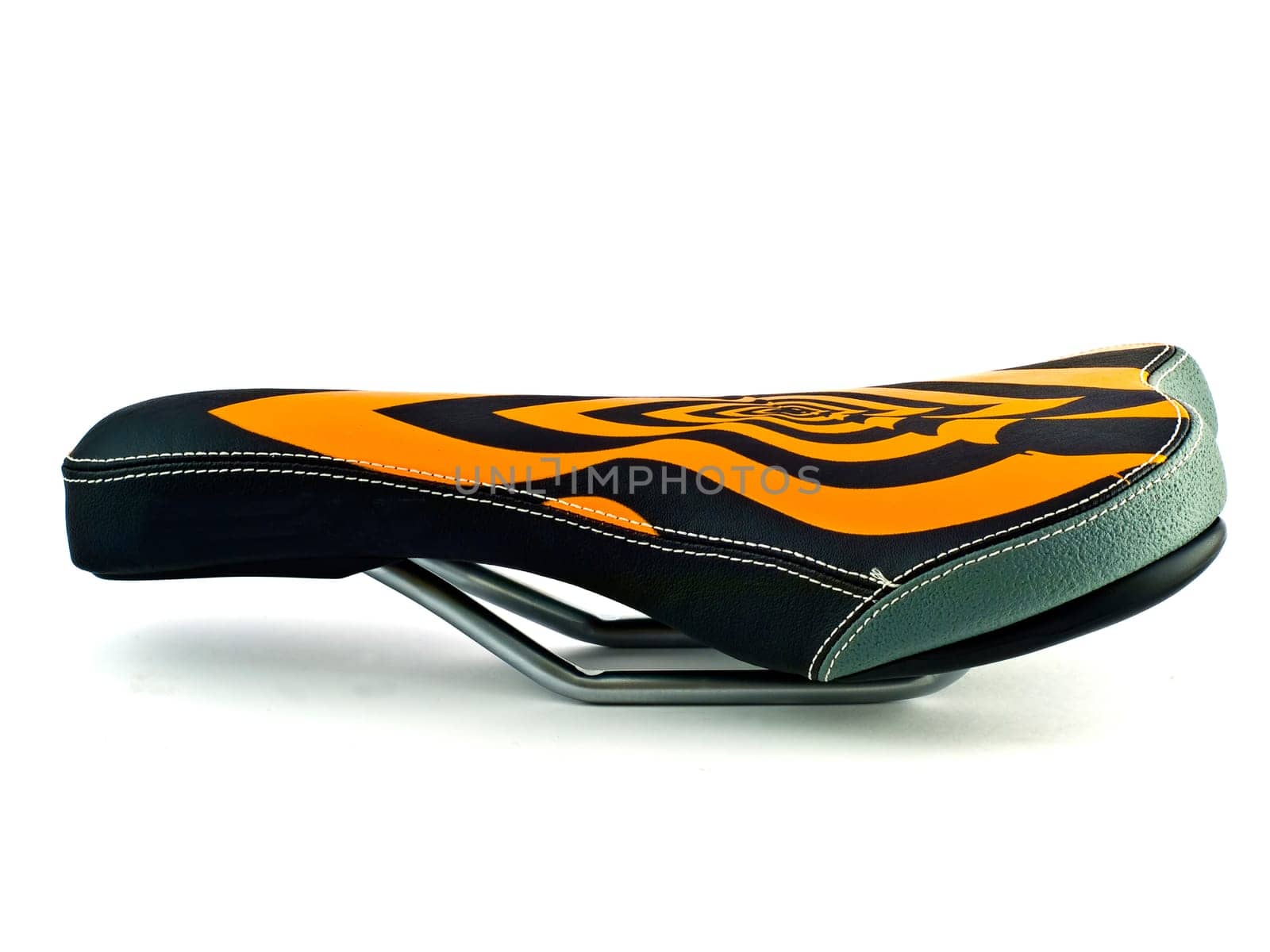 an isolated image of the striped bike saddle