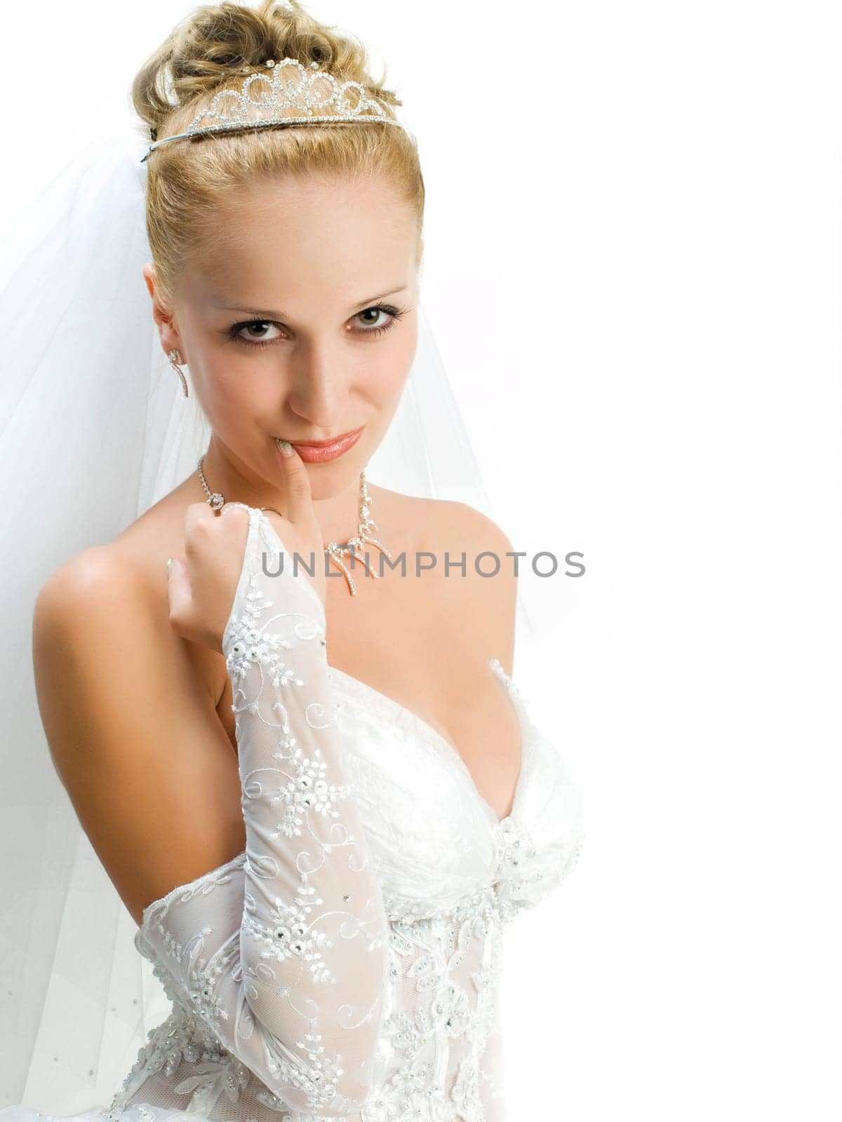 Beautiful bride portrait in the white background