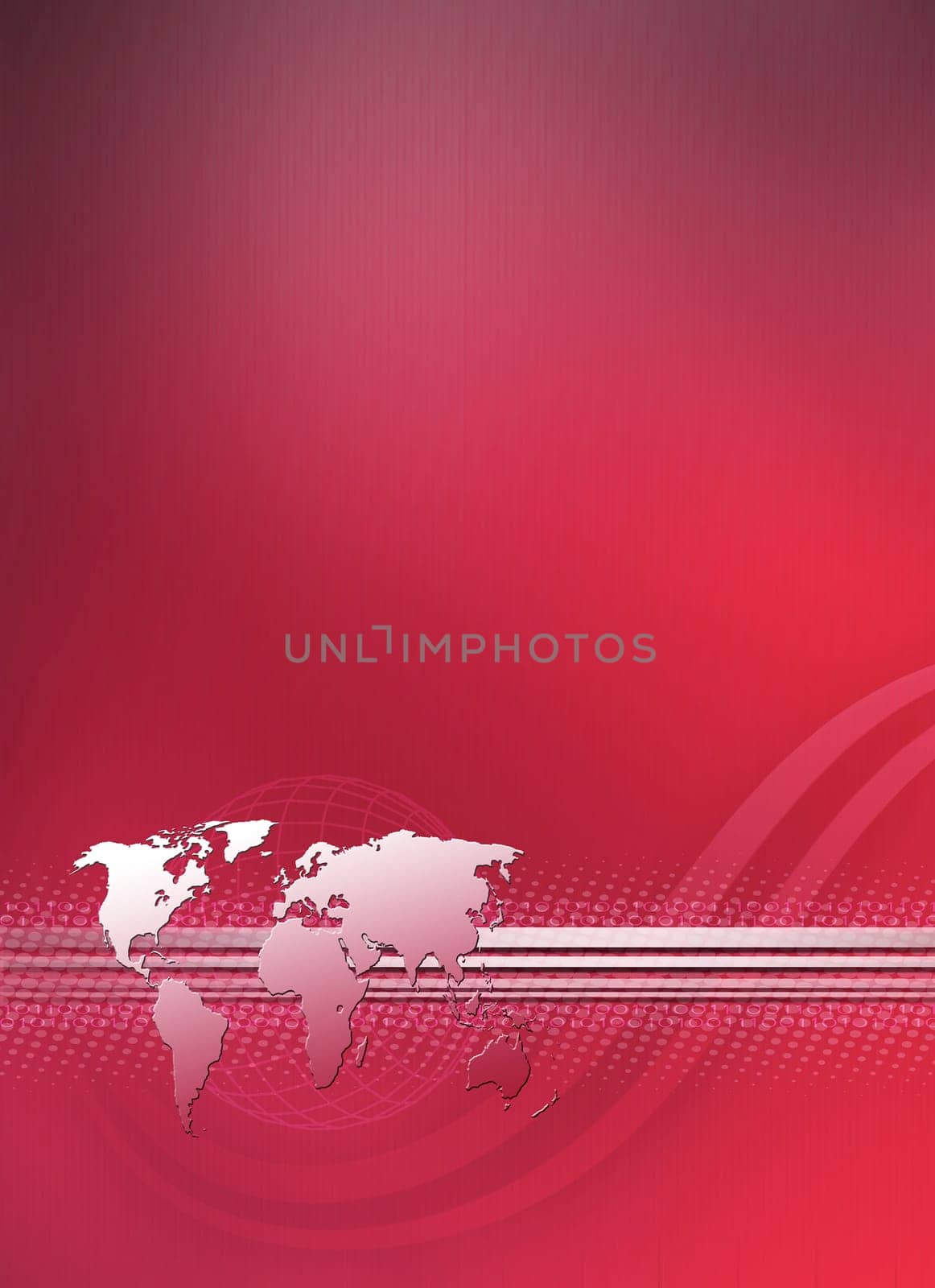 red brochure cover with world and curve lines