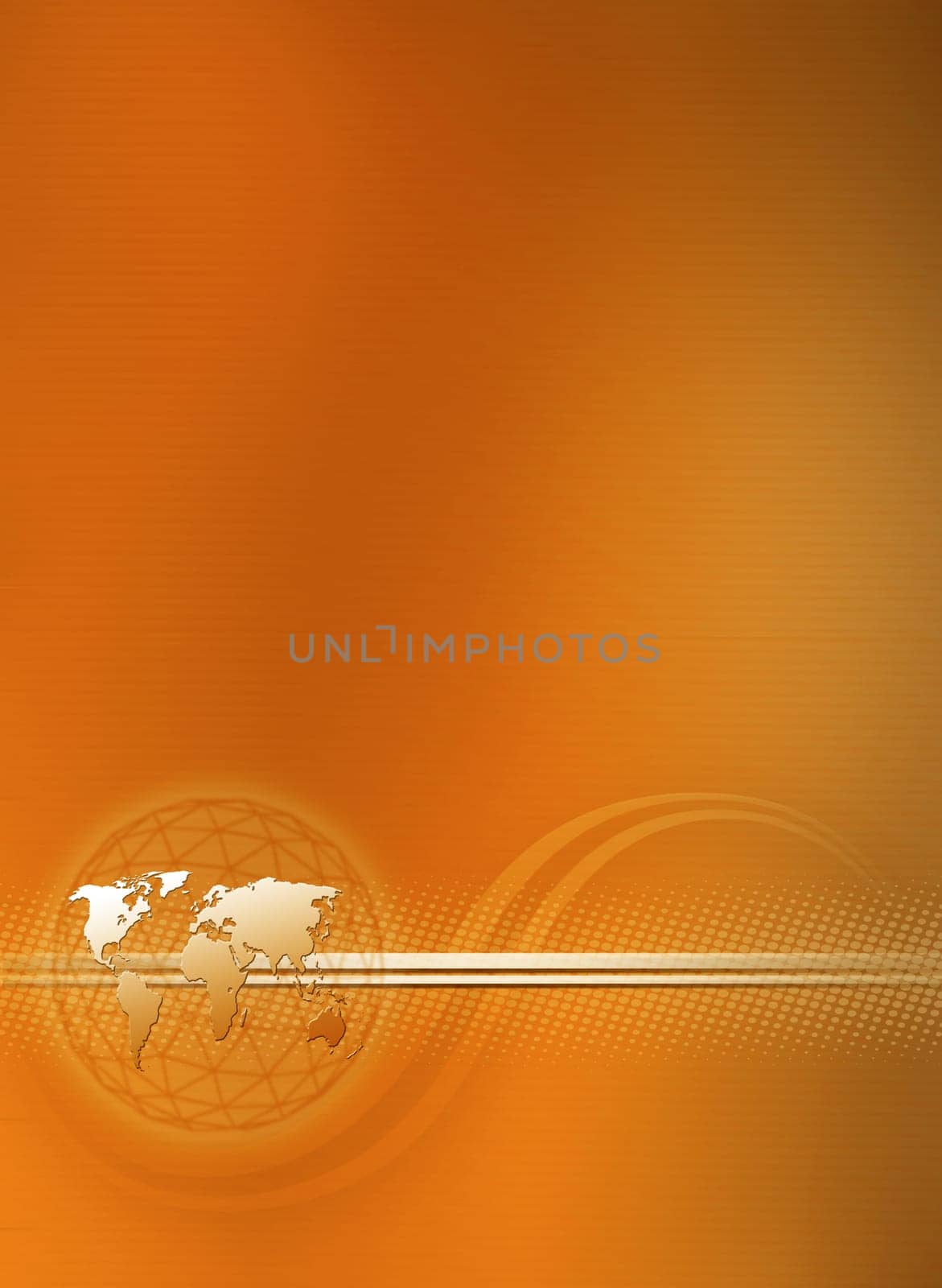 orange brochure cover with world and curve lines