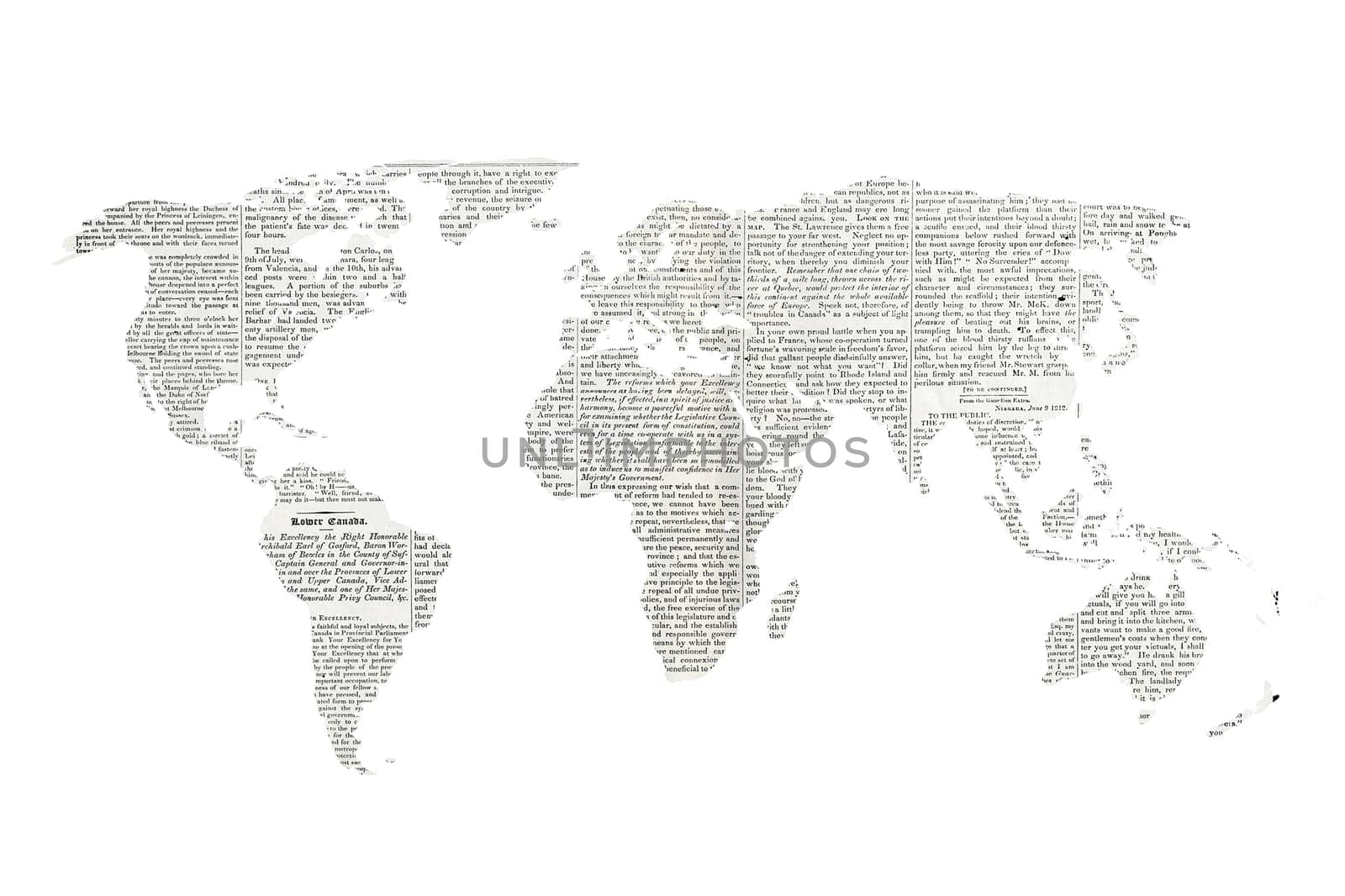 newspaper world map isolated on white