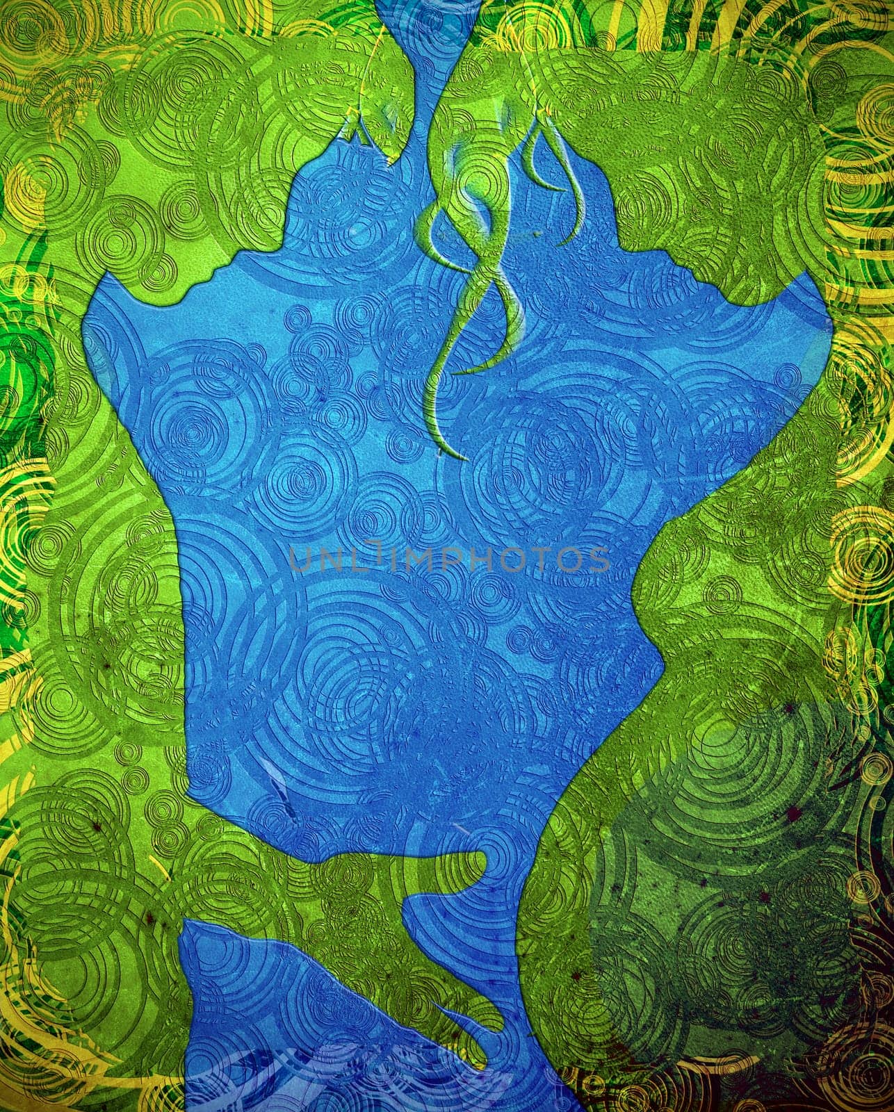 man touching pregnant belly  green and blue illustration