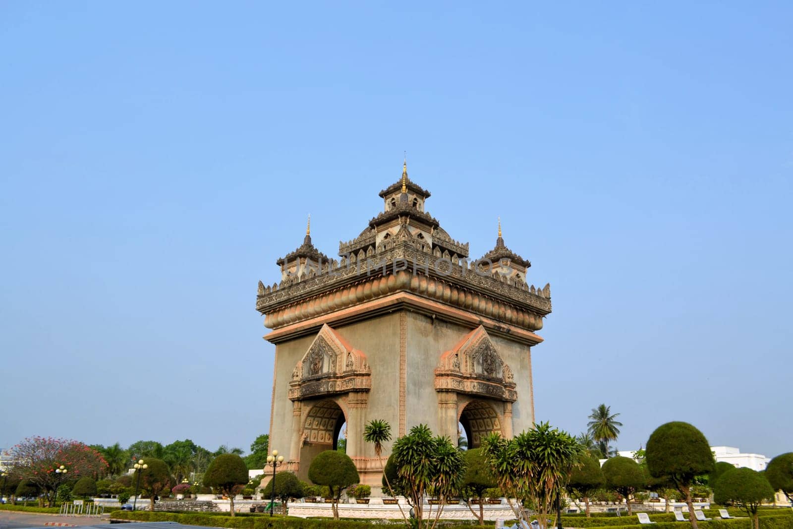 Patuxai arch monument, Laotian arc de triomphe Vientiane, the Capital of Laos.