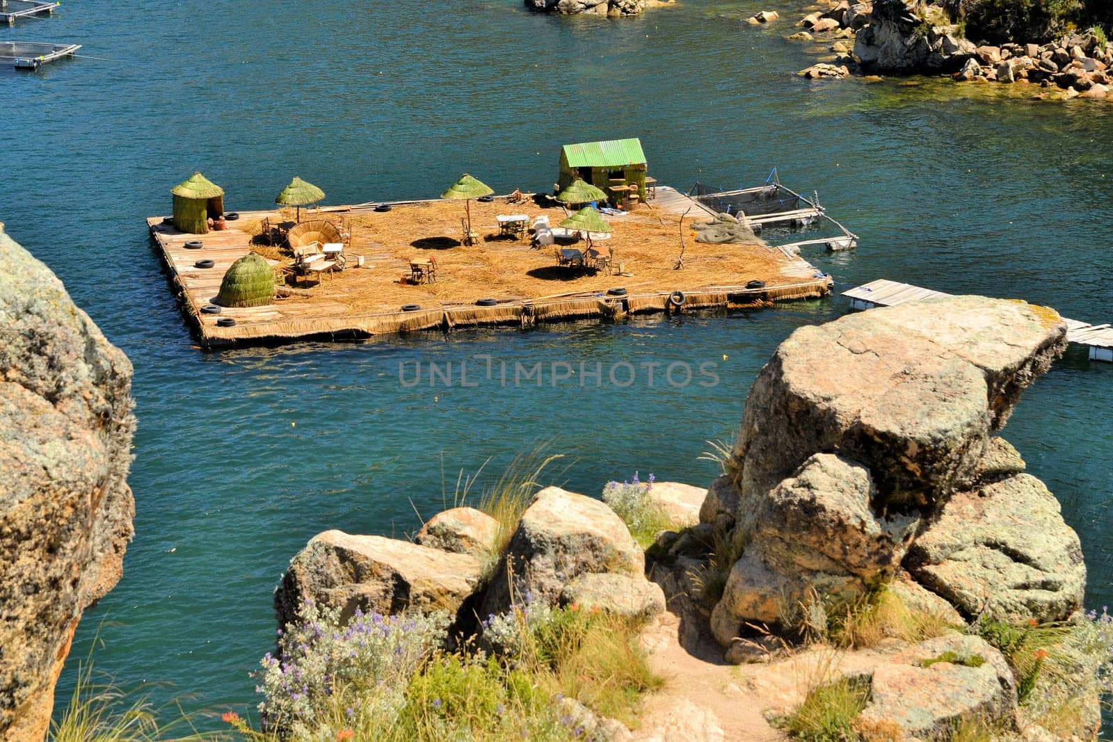 Floating Uros islands on lake Titicaca, largest high altitude lake in the world (3808m) in Peru and Bolivia.
