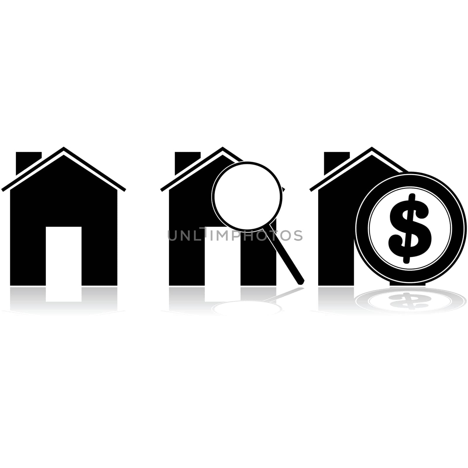 Illustration showing the process of searching and buying a house