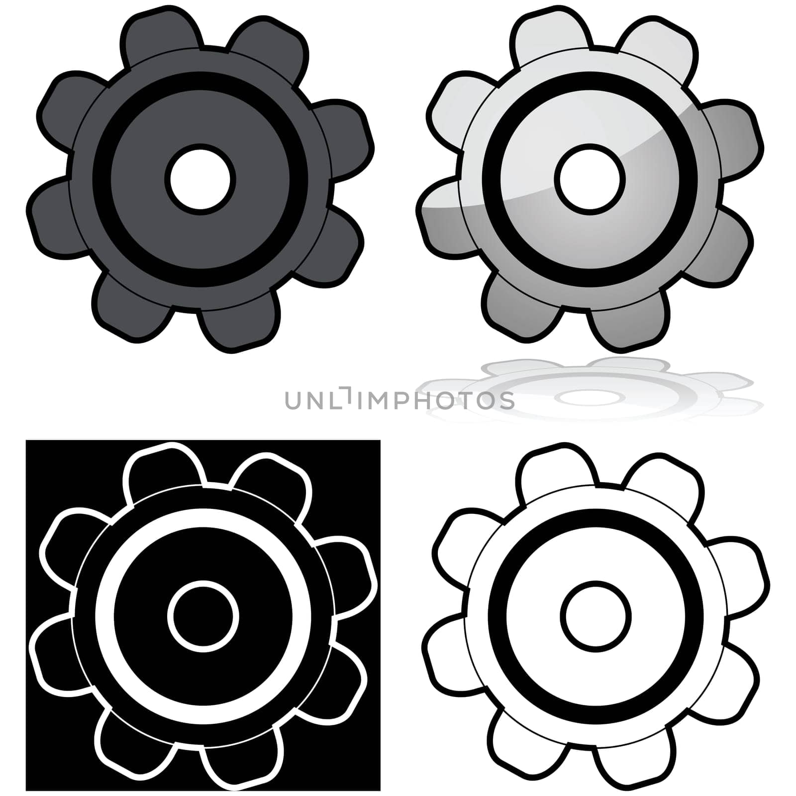 Illustration showing gear in different graphic styles