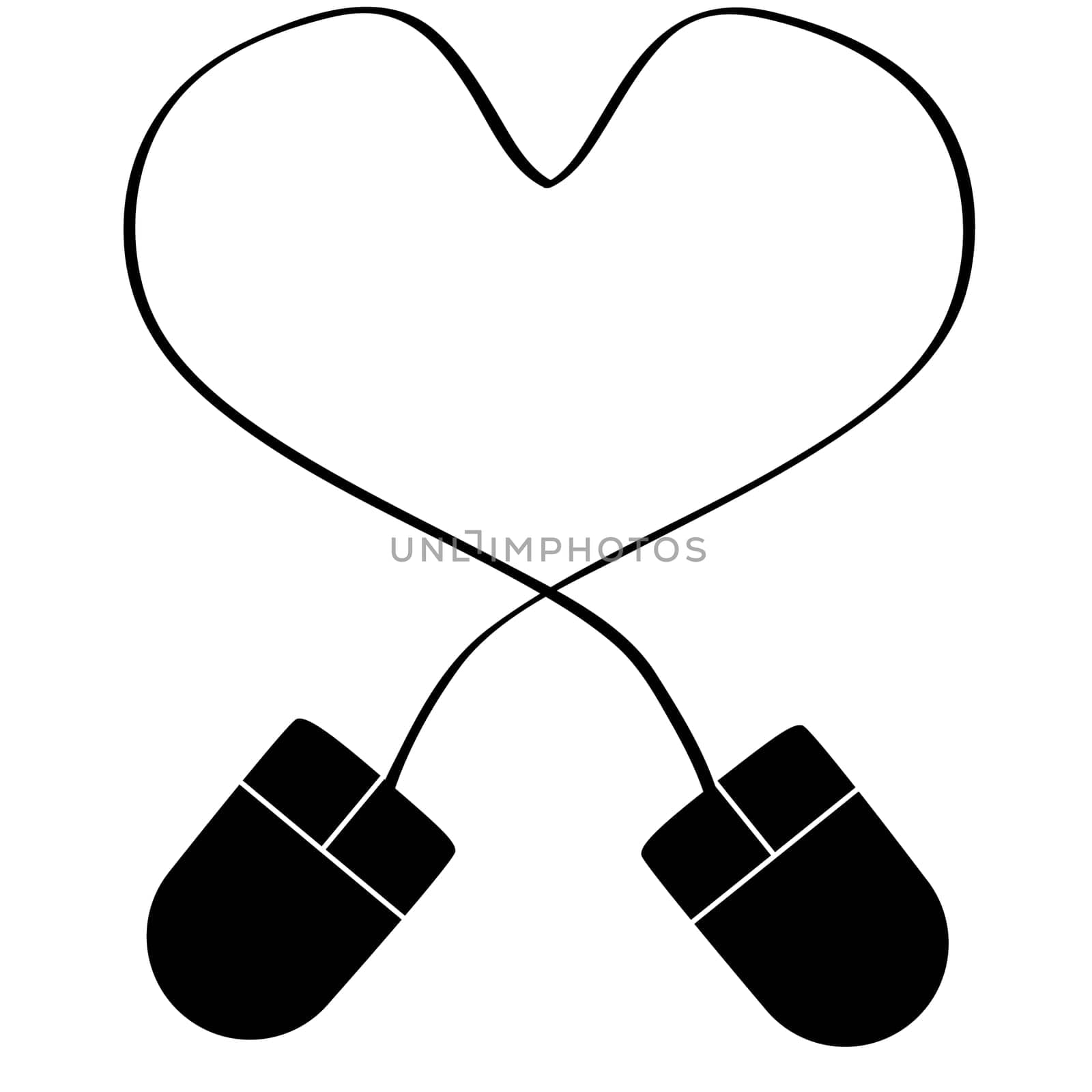 Concept illustration showing a couple of computer mouse cords tangled to form a heart