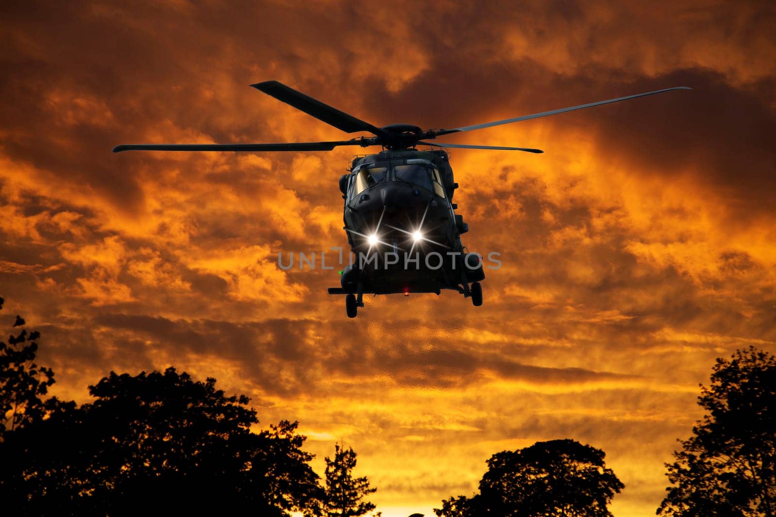 Helicopter at sunset