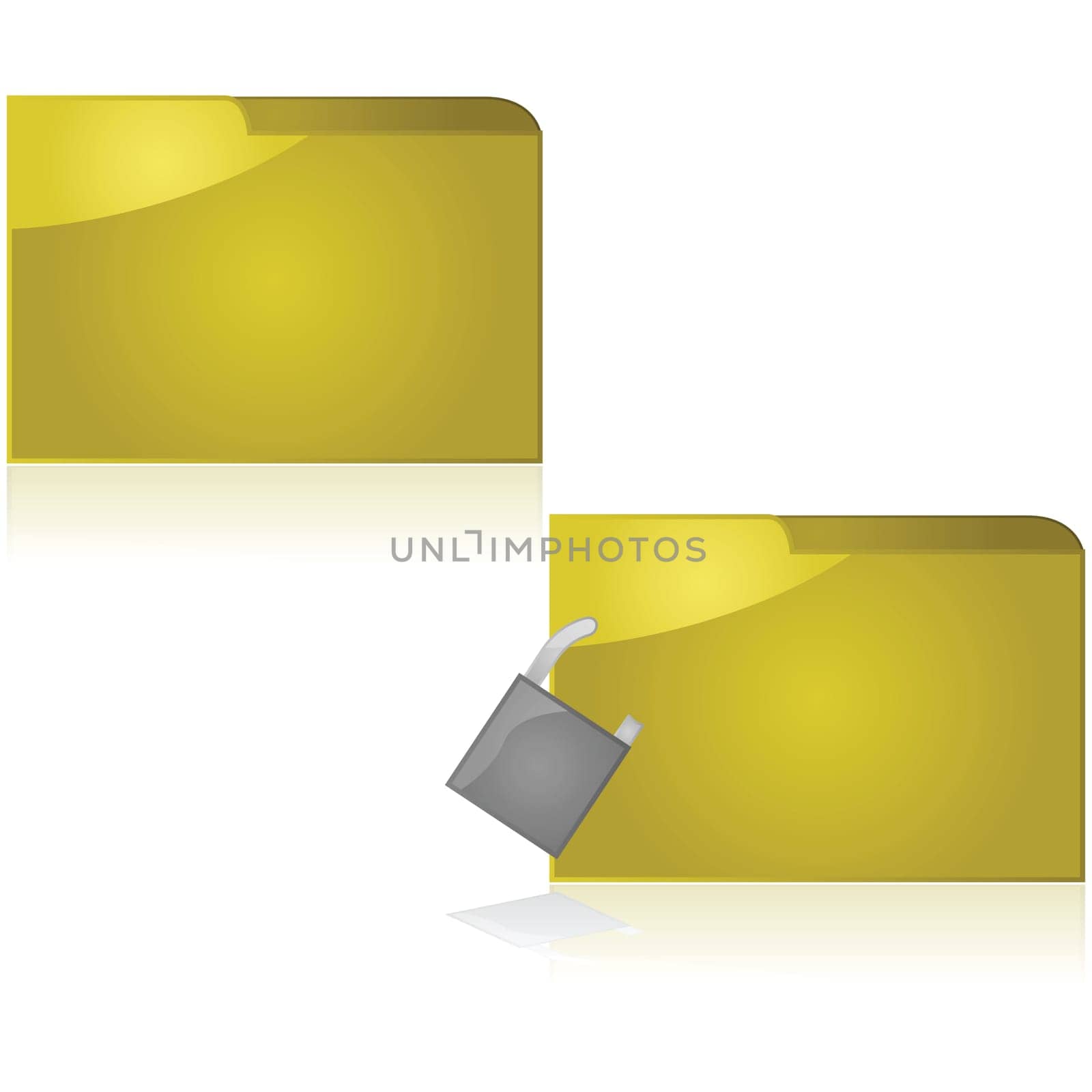 Glossy illustration showing two file folders, a normal one and another with a lock