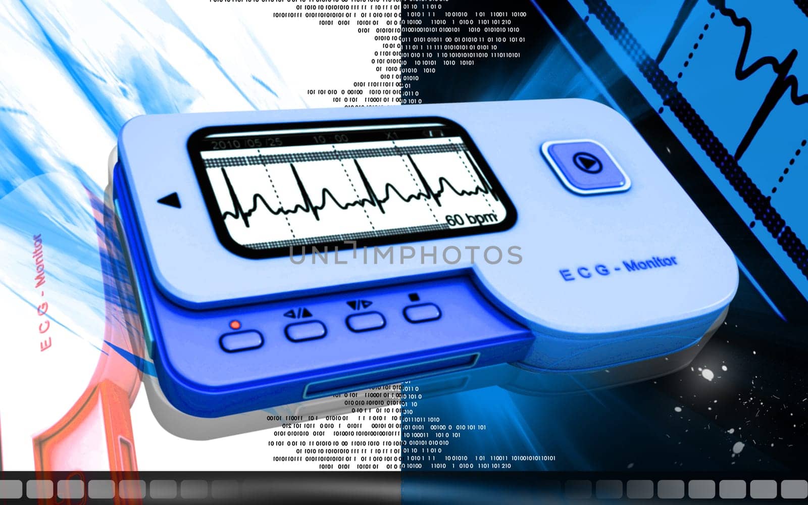 Digital illustration of ECG in colour background