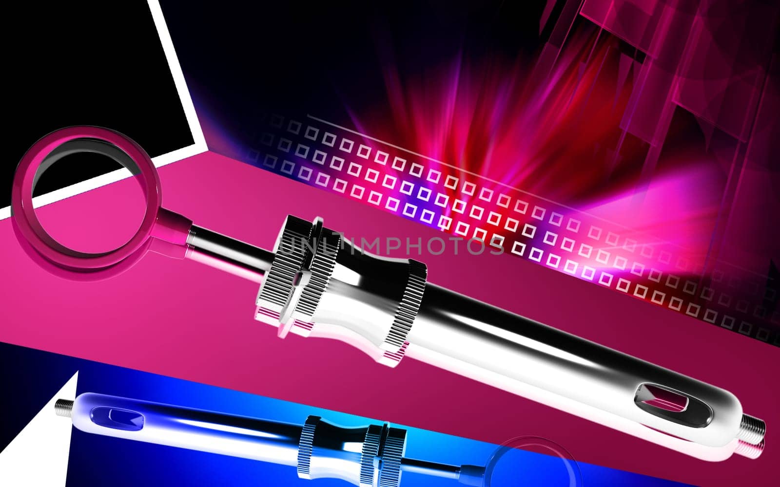 Digital illustration of Hypodermic syringe in colour background