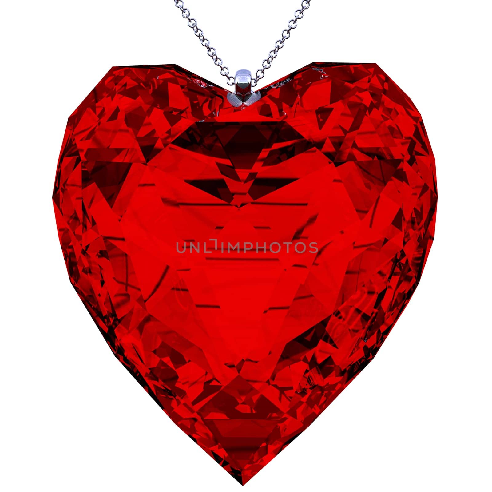 pendant in the shape of red heart made in 3D with clipping path