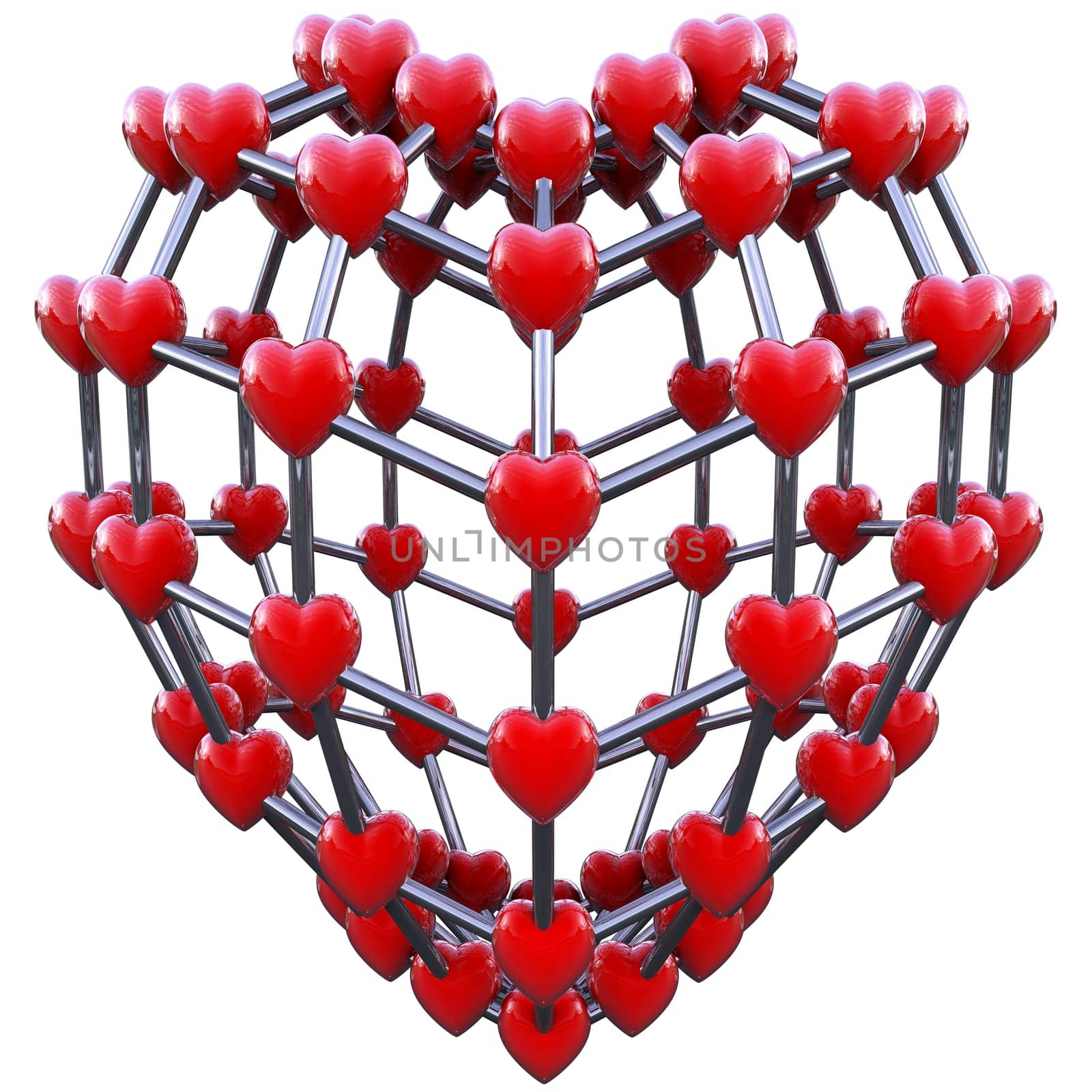 Love concept molecule made in 3d with clipping path